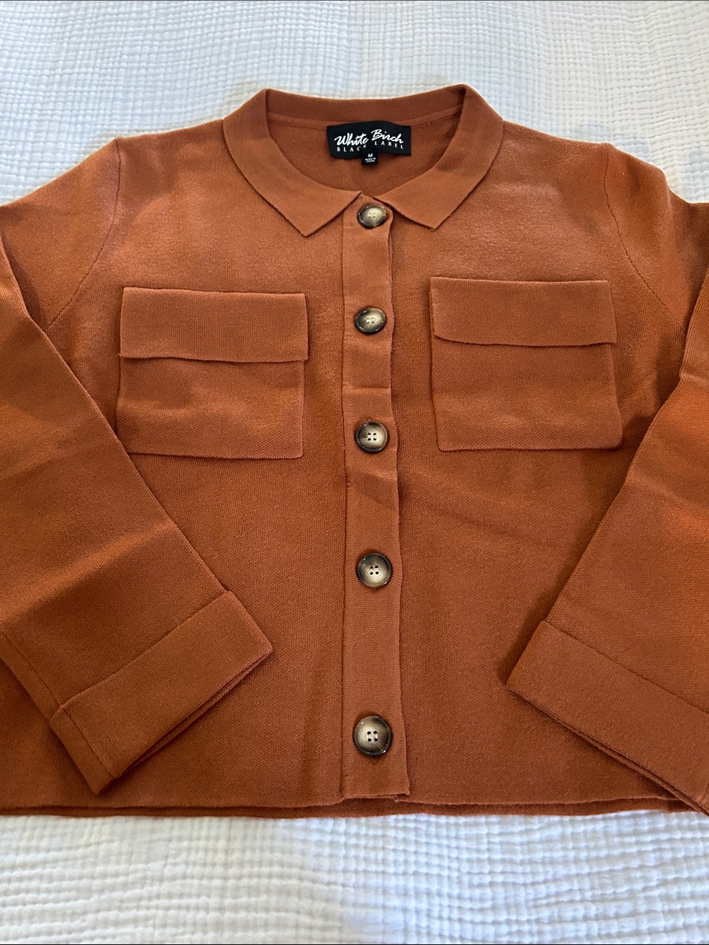 White Birch Black Lable Button-Down Knit Jacket in a Rich Earthy Brown